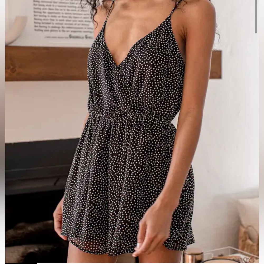 Lulu's Black Polka Dot Strappy Romper